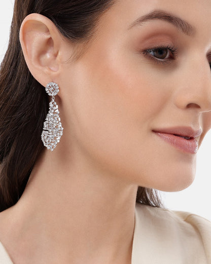 Premium Silver Plated CZ Bridal Drop Earring