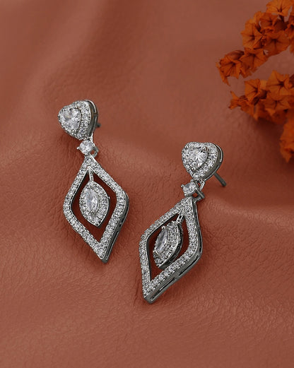 Premium Silver Plated CZ Heart and Marquise Fancy Drop Earring