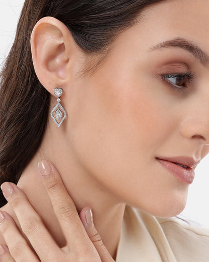 Premium Silver Plated CZ Heart and Marquise Fancy Drop Earring
