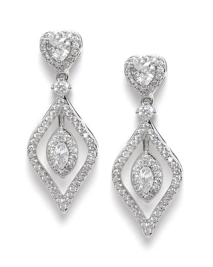 Premium Silver Plated CZ Heart and Marquise Fancy Drop Earring