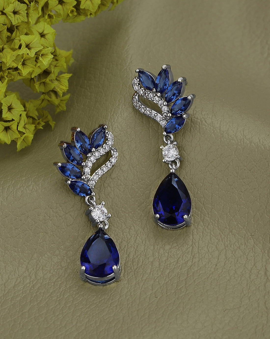 Premium Silver Plated Blue Cubic Zircon Tear Drop Earring