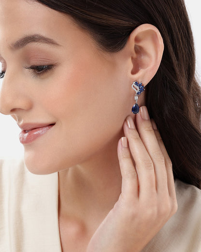 Premium Silver Plated Blue Cubic Zircon Tear Drop Earring