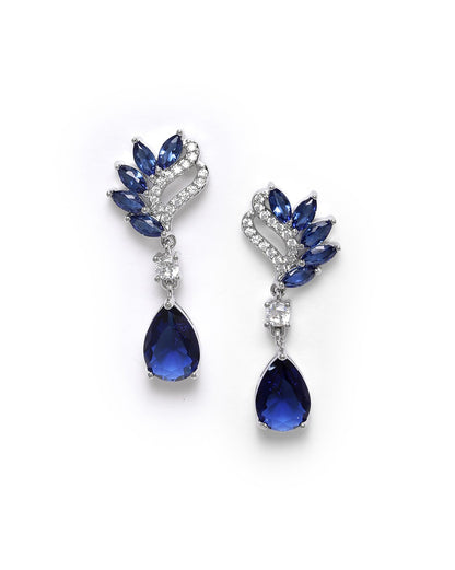 Premium Silver Plated Blue Cubic Zircon Tear Drop Earring