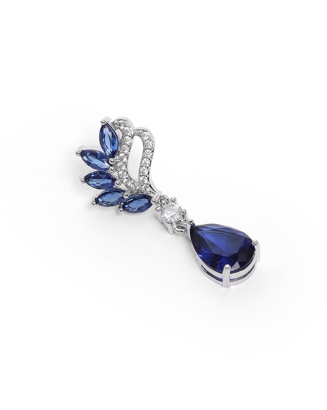 Premium Silver Plated Blue Cubic Zircon Tear Drop Earring