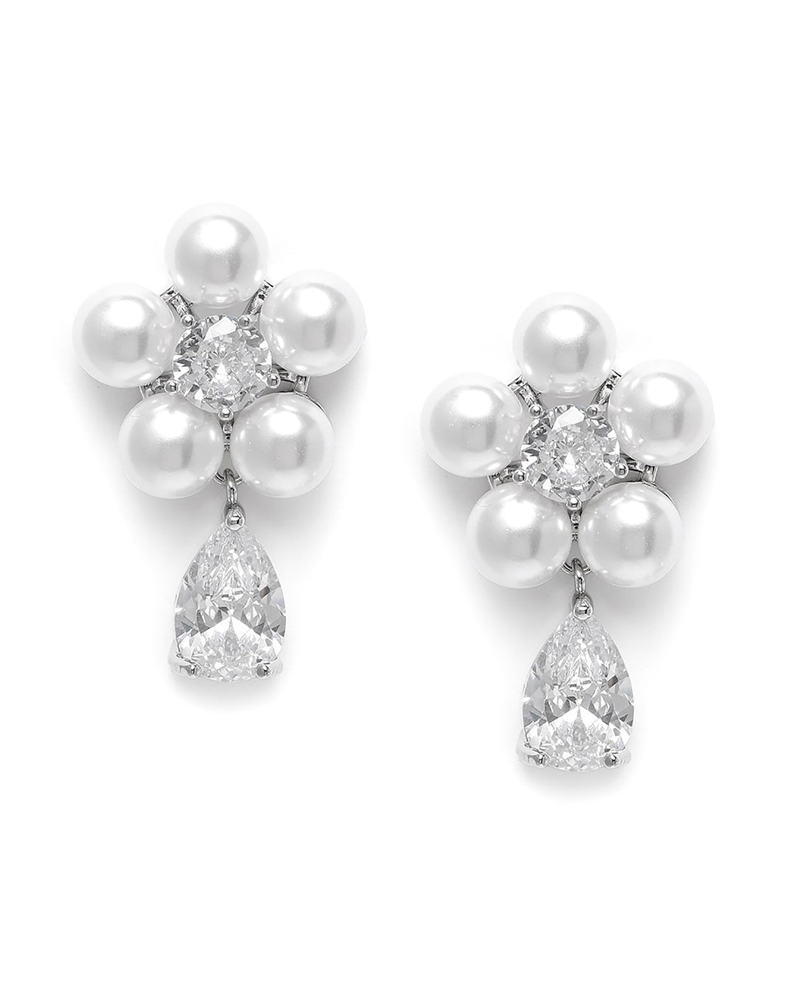 Premium Silver Plated CZ and Pearl Floral Drop Earring