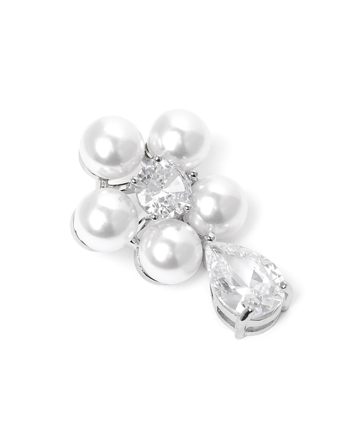 Premium Silver Plated CZ and Pearl Floral Drop Earring