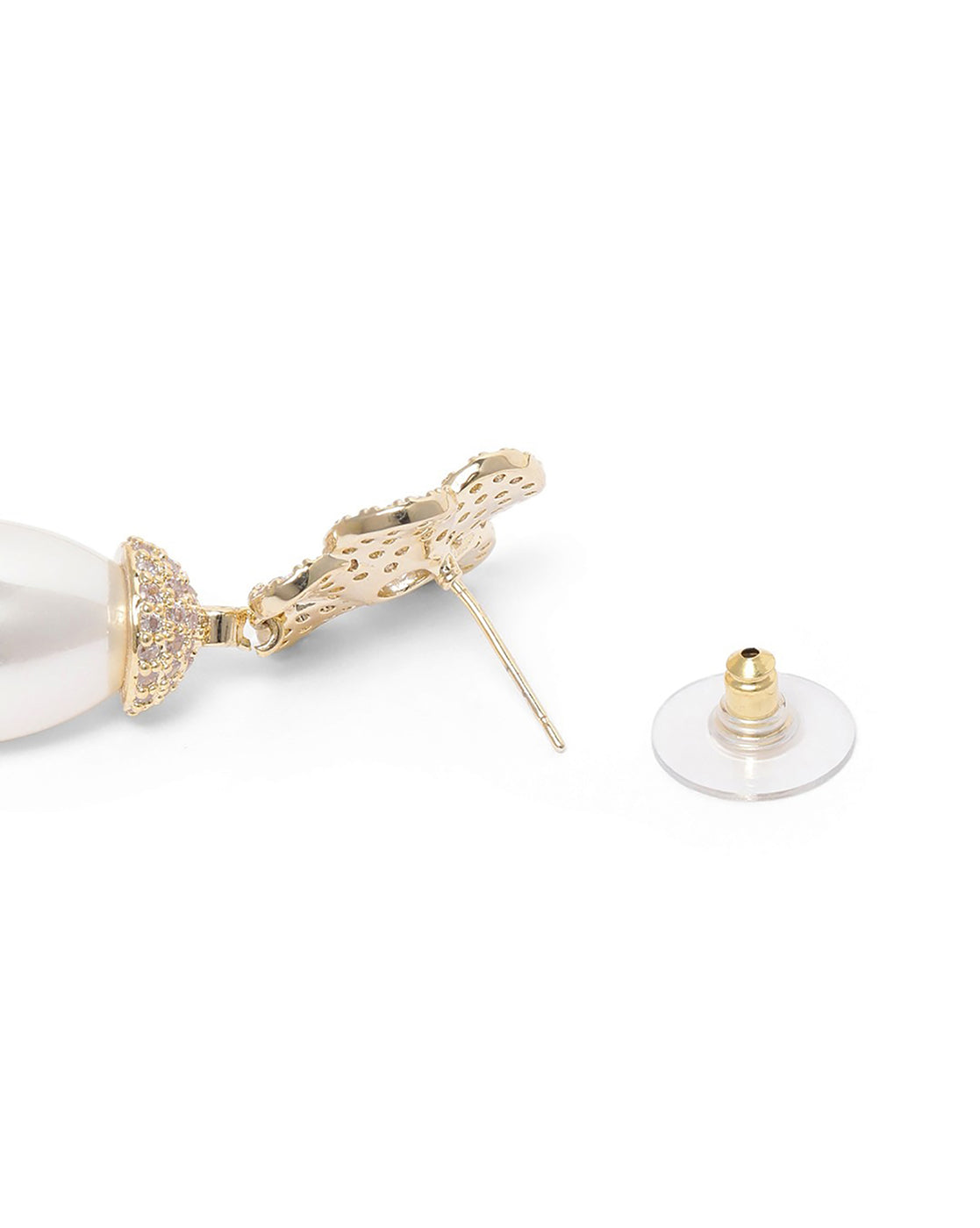 Premium Gold Plated CZ Dangling Pearl Floral Drop Earring