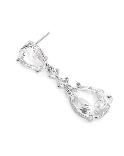 Premium Silver Plated CZ Dangling Solitaire Drop Earring
