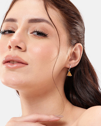 Rhodium Plated CZ Citrine Triangular Hoop Earring