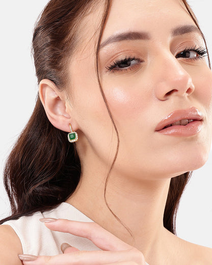18kt Gold Plated CZ Emerald Square Drop Earring
