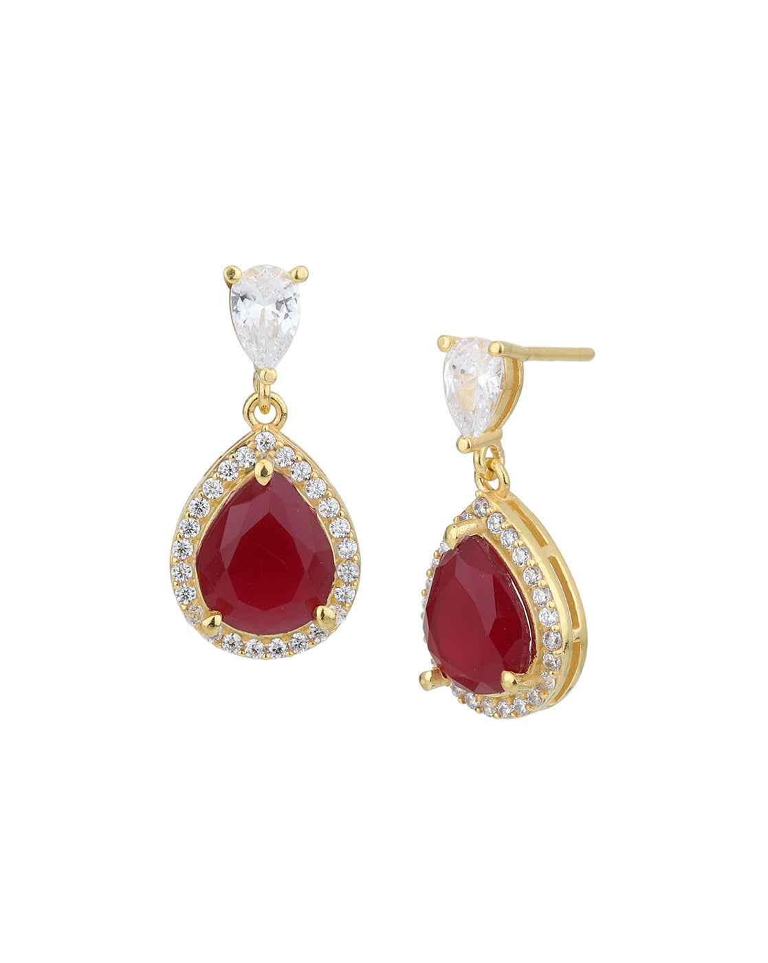 18kt Gold Plated CZ Ruby Teardrop Drop Earring