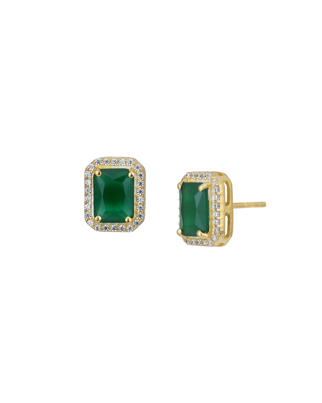 18kt Gold Plated CZ Emerald Square Stud Earring