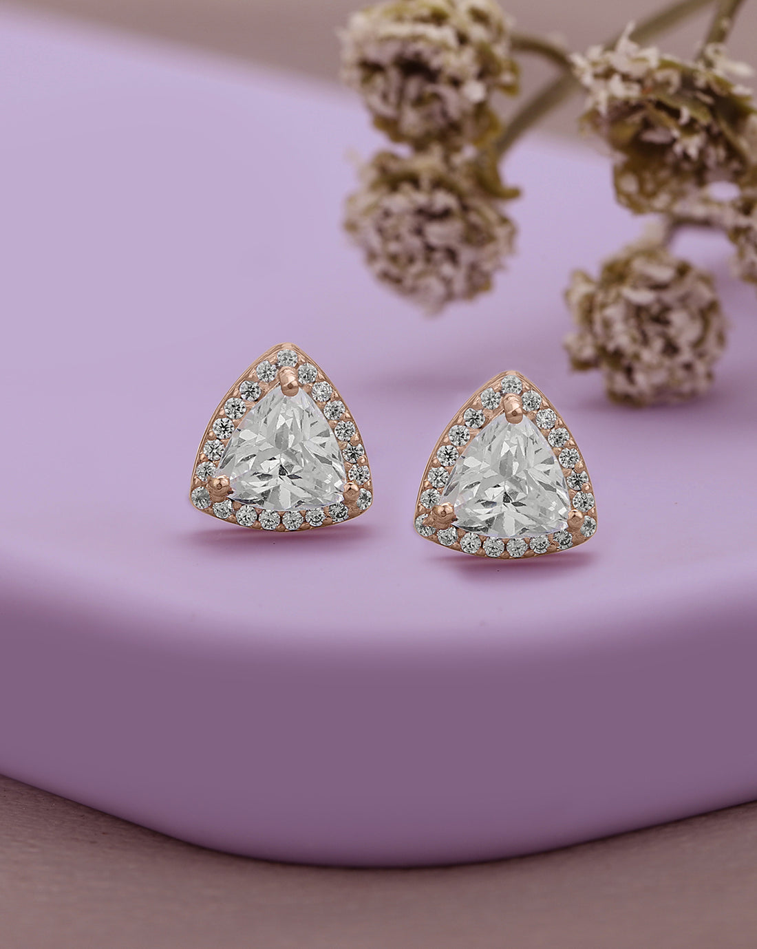 18kt Rose Gold Plated CZ Triangular Stud Earring