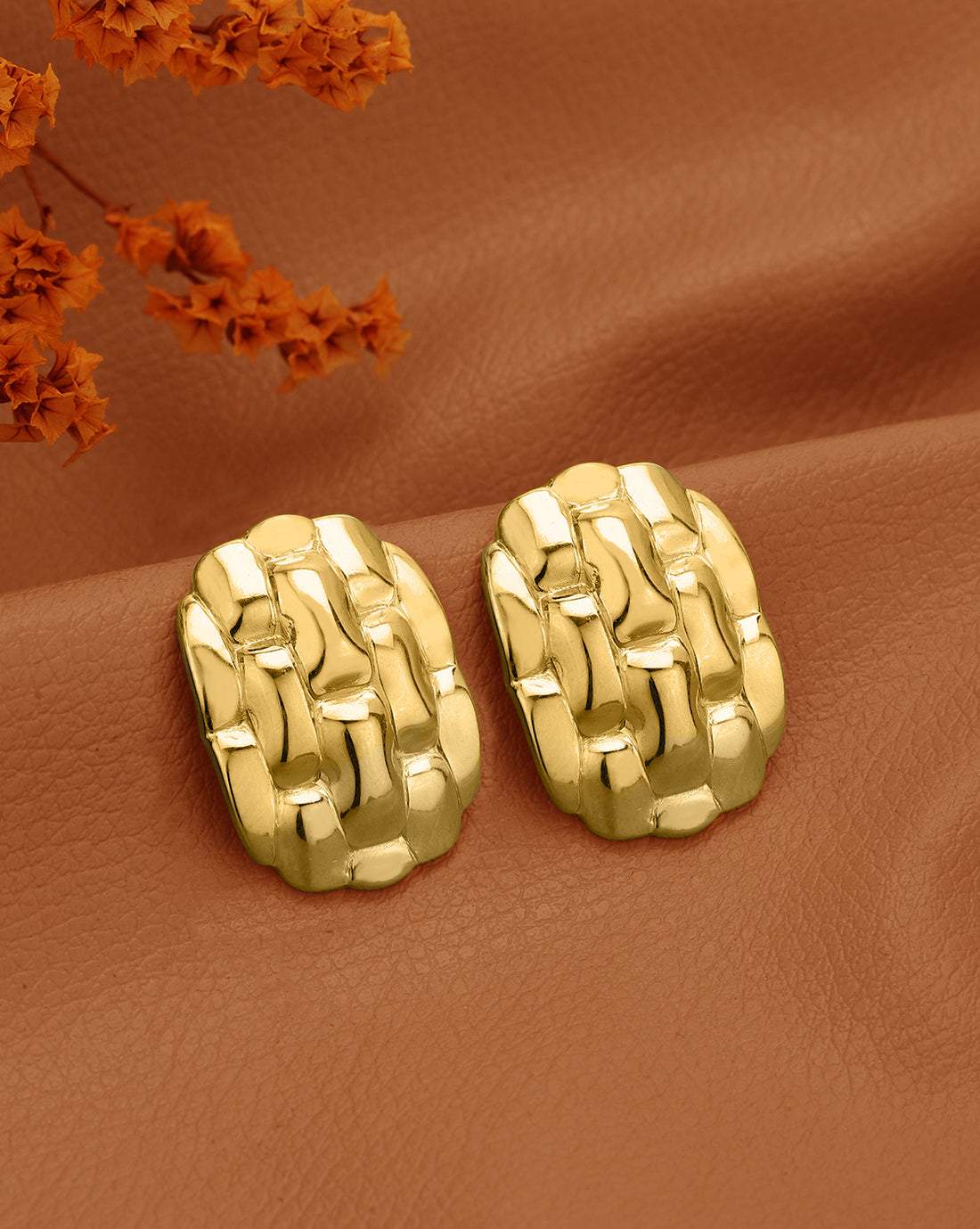 18kt Gold Plated Bold Textured Stud Earring