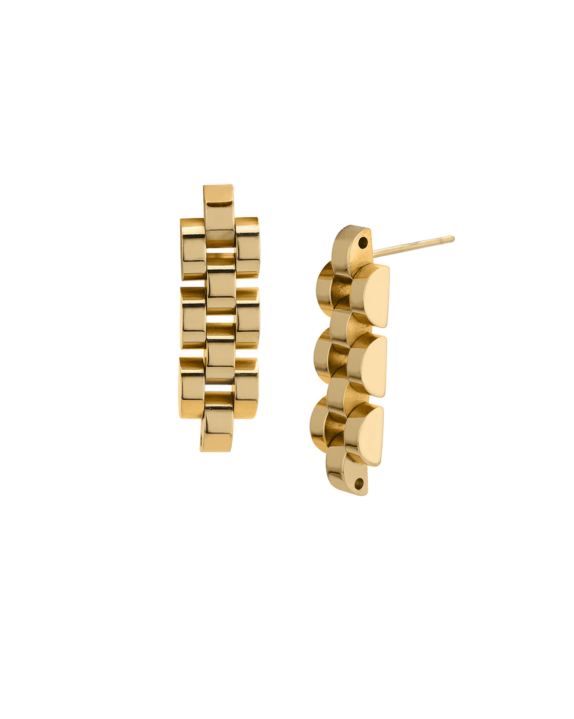 18kt Gold Plated Stainless Steel WatchLink Drop Earring