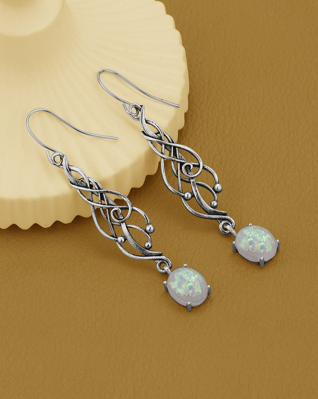 Silver Plated Dangling Glass Bead Contemporary Drop Earring