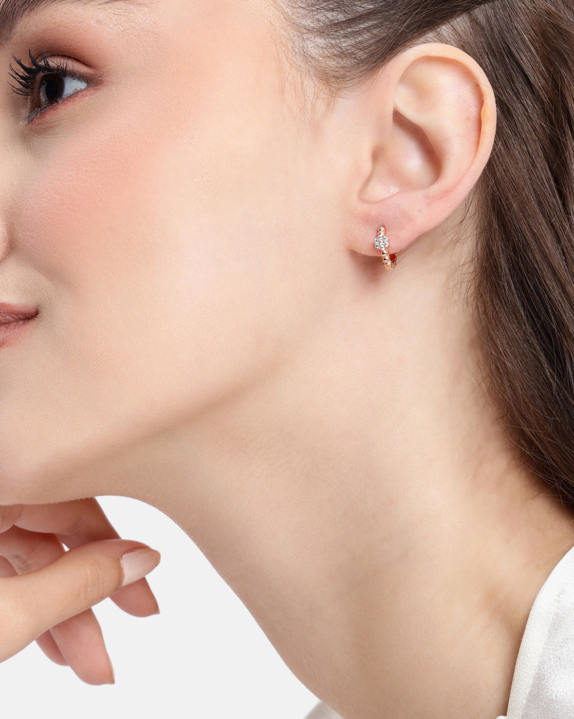 18kt Rose Gold Plated CZ Mini Hoop Earring