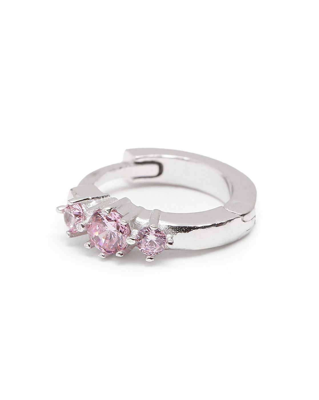 Rhodium Plated Pink CZ Studded Mini Hoop Earring