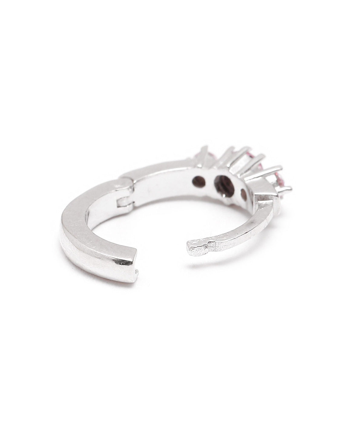 Rhodium Plated Pink CZ Studded Mini Hoop Earring