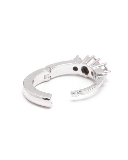 Rhodium Plated Pink CZ Studded Mini Hoop Earring