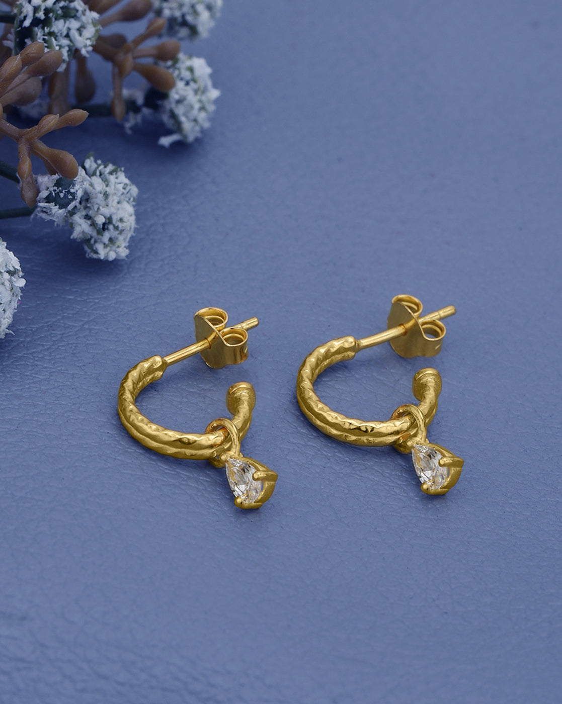 18kt Gold Plated Dangling CZ Half Hoop Earring