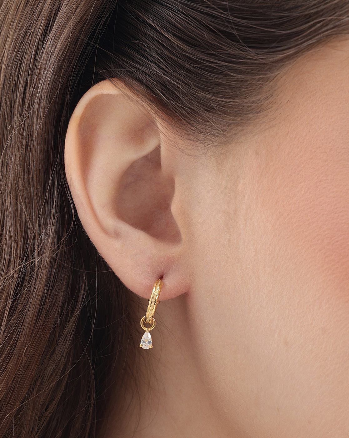 18kt Gold Plated Dangling CZ Half Hoop Earring