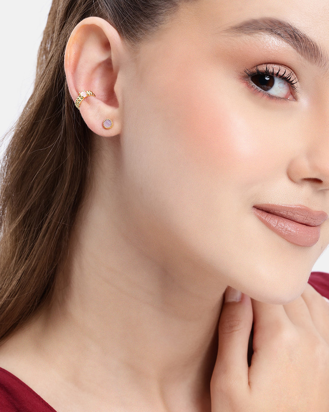 Set of 2 18kt Gold Plated Rose Quartz Studded Earring