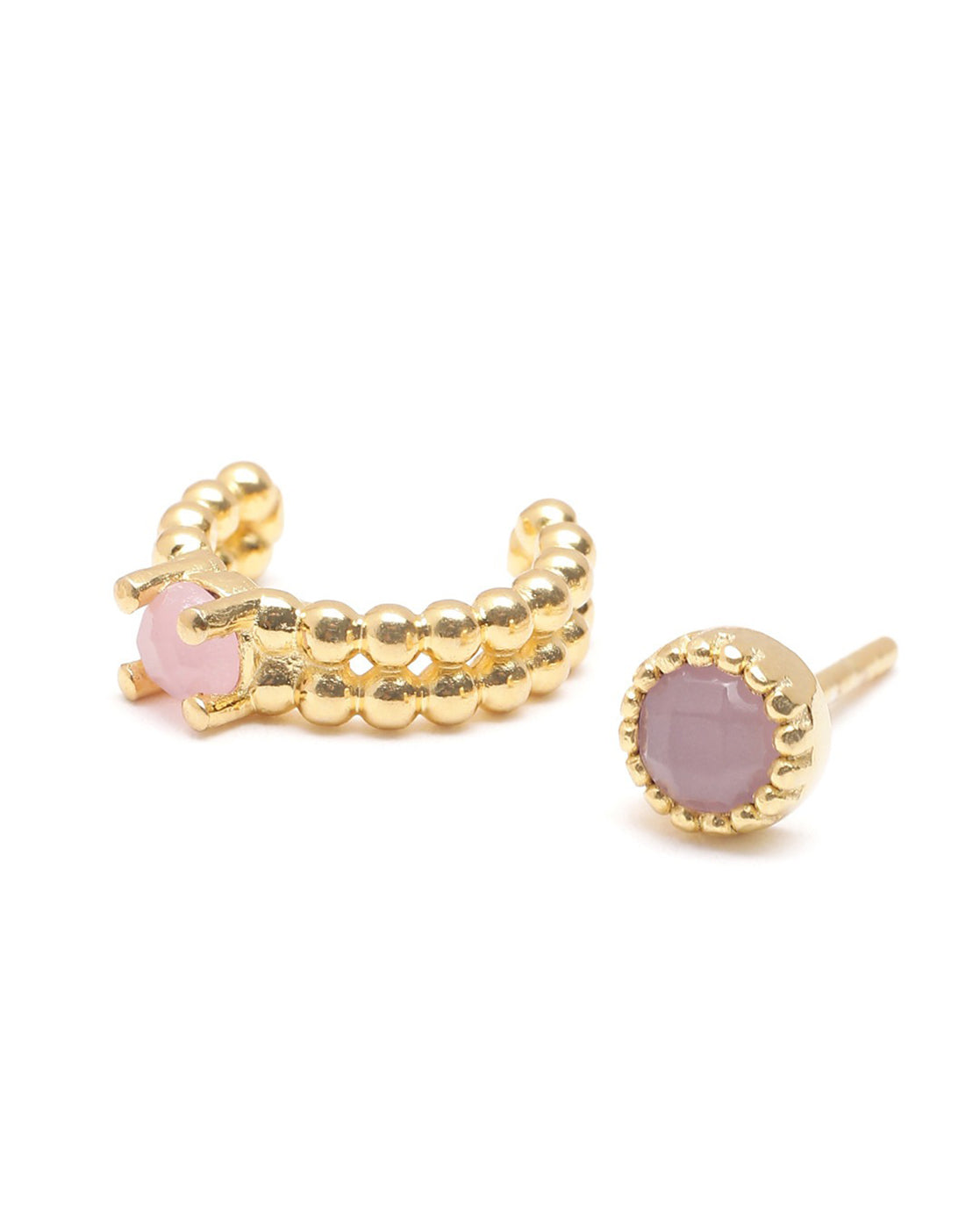Set of 2 18kt Gold Plated Rose Quartz Studded Earring