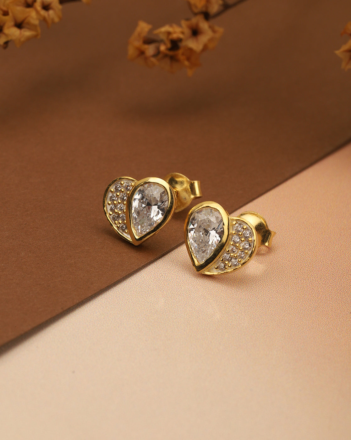 18kt Gold Plated CZ Heart Stud Earring