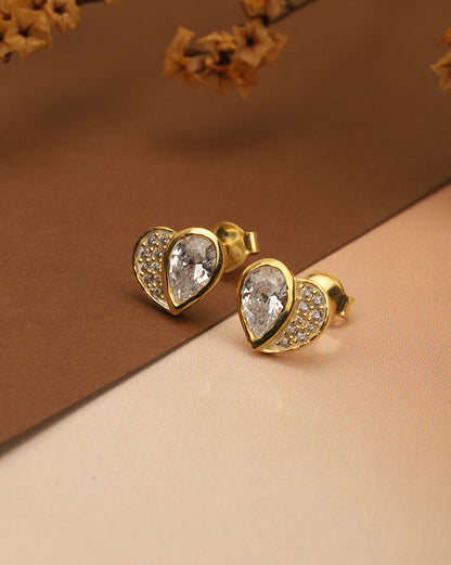 18kt Gold Plated CZ Heart Stud Earring