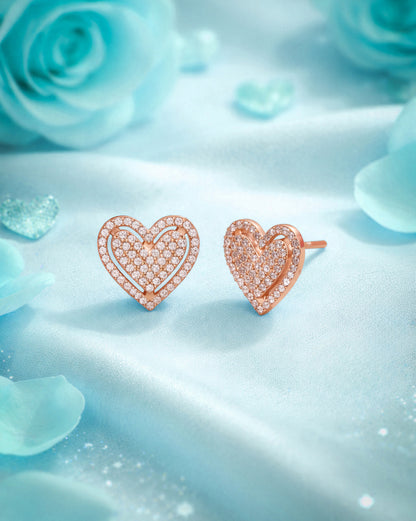 18kt Rose Gold Plated CZ Heart Stud Earring