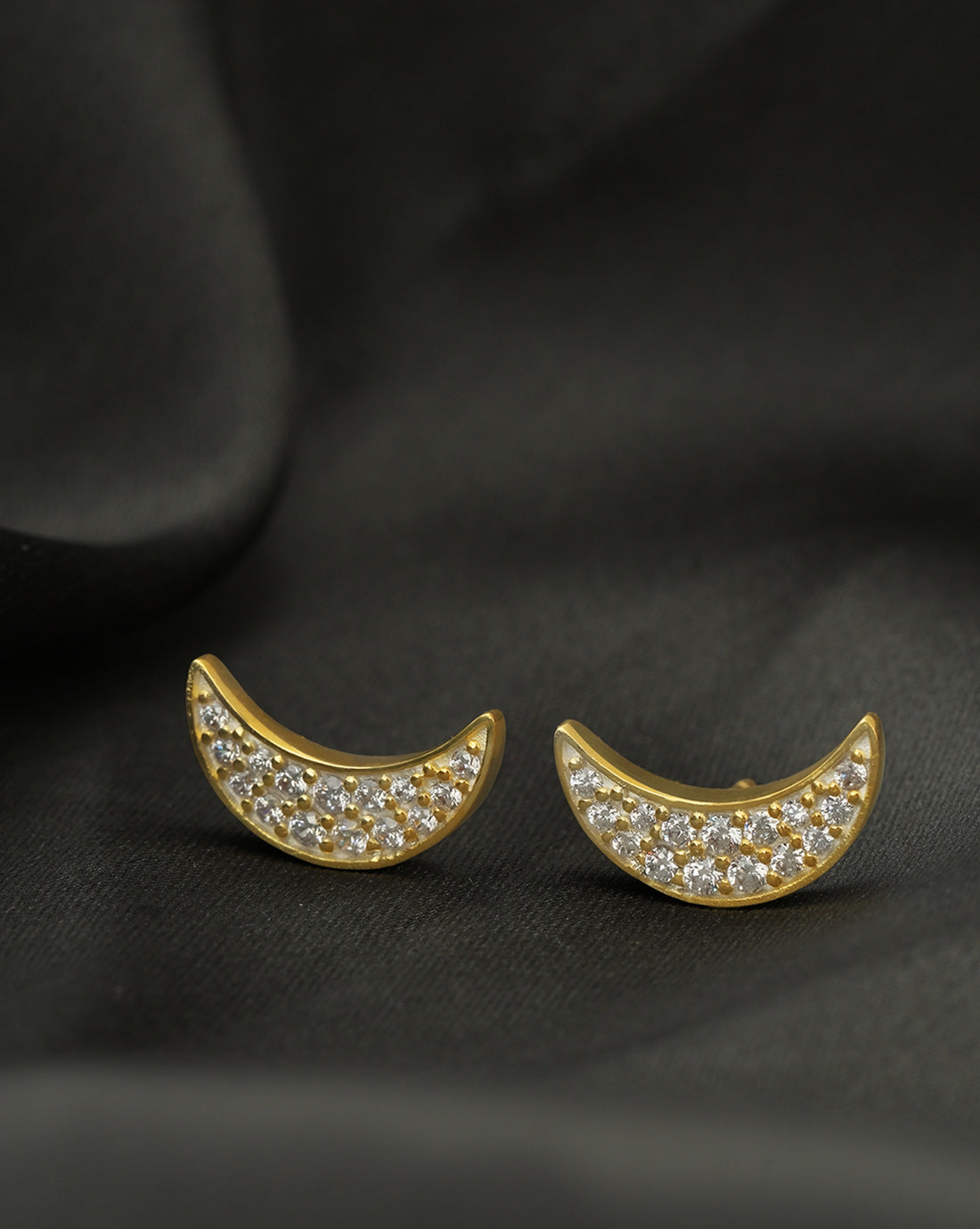 18kt Gold Plated CZ Crecent Stud Earring