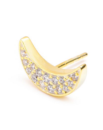 18kt Gold Plated CZ Crecent Stud Earring