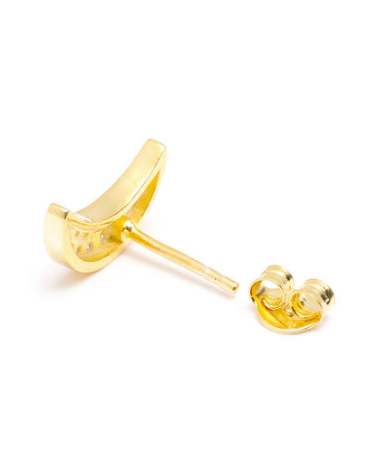 18kt Gold Plated CZ Crecent Stud Earring