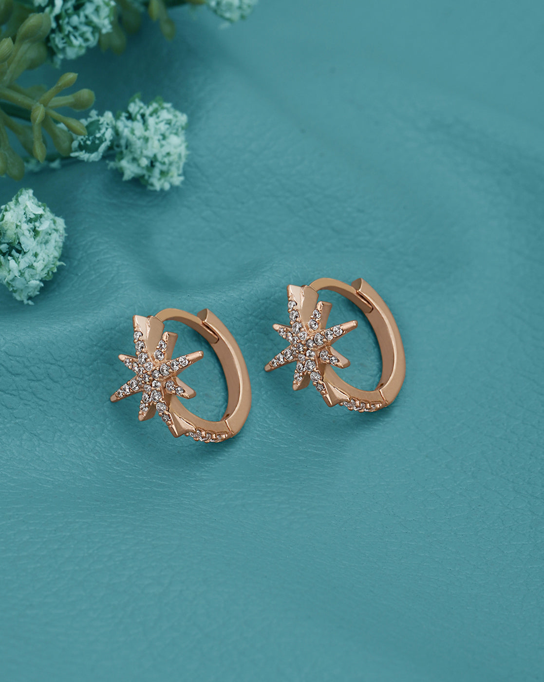 18kt Rose Gold Plated CZ Star Hoop Earring