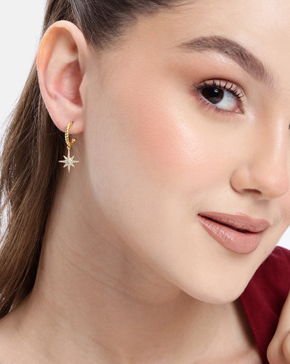 18kt Gold Plated CZ Dangling Star Half Hoop Earring