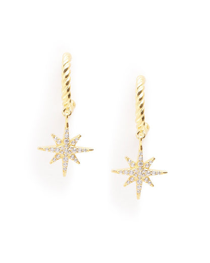 18kt Gold Plated CZ Dangling Star Half Hoop Earring