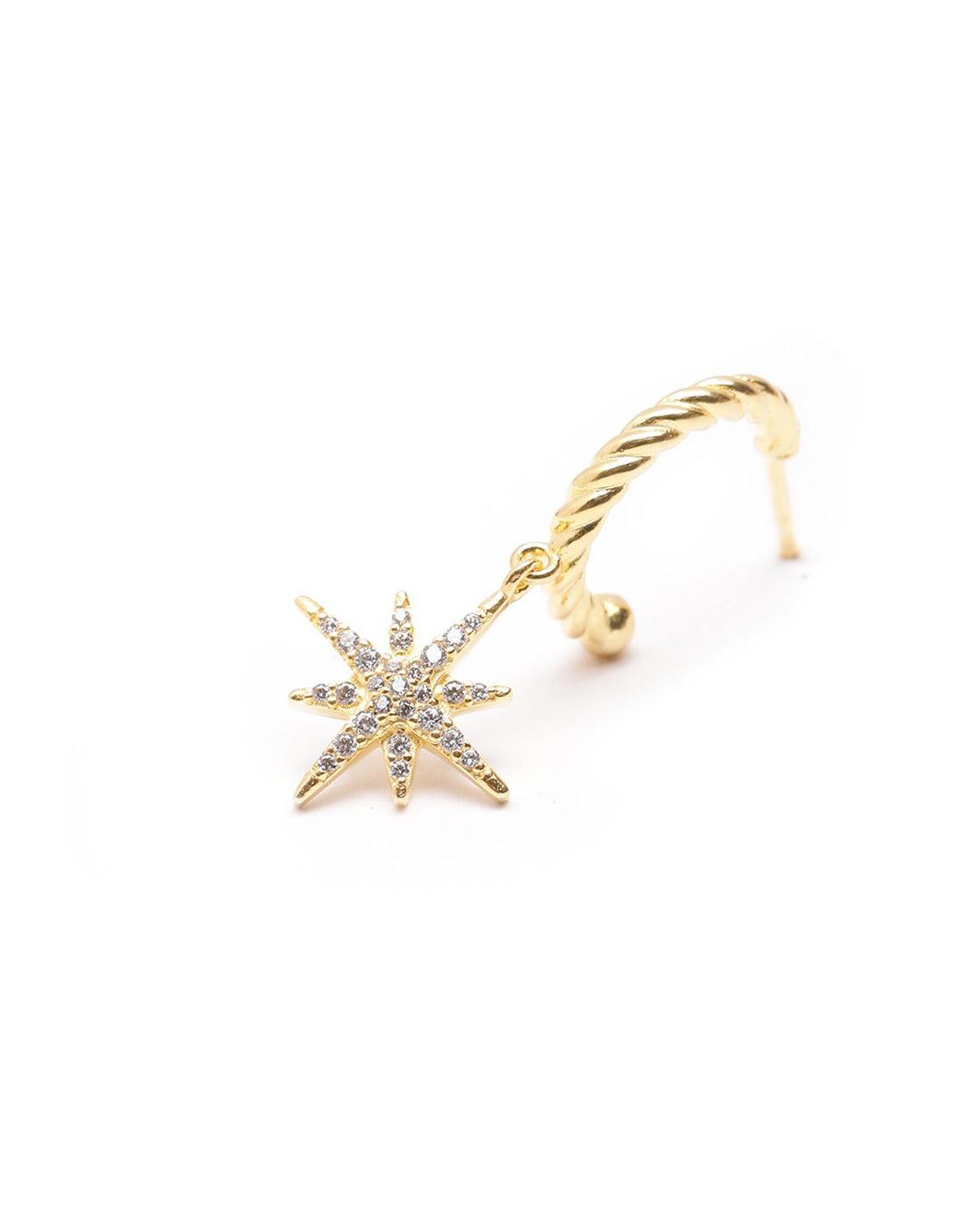 18kt Gold Plated CZ Dangling Star Half Hoop Earring