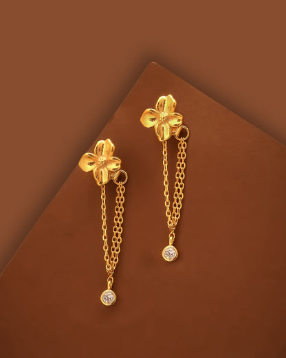 18kt Gold Plated CZ Floral Drop Earring