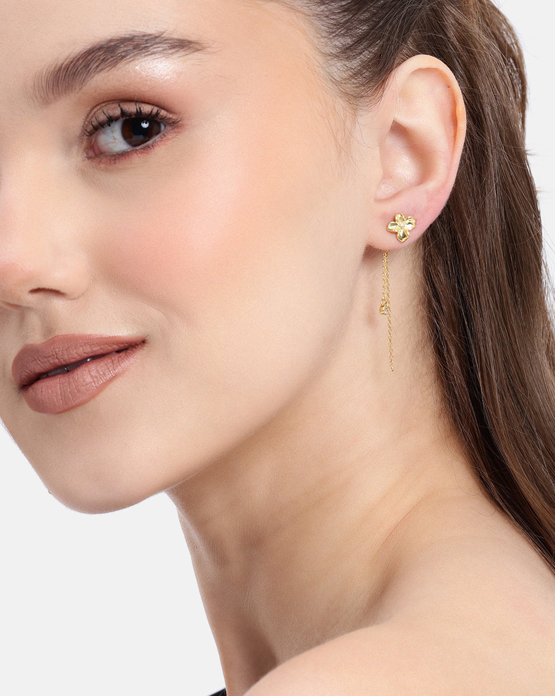 18kt Gold Plated CZ Floral Drop Earring
