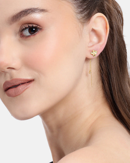 18kt Gold Plated CZ Floral Drop Earring