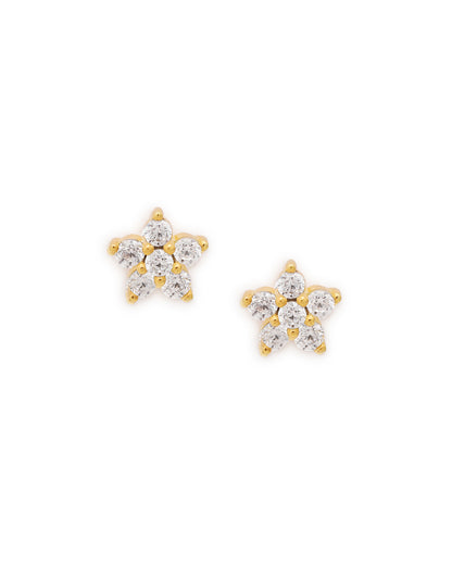 18kt Gold Plated Dangling CZ and Chain Floral Drop Earring