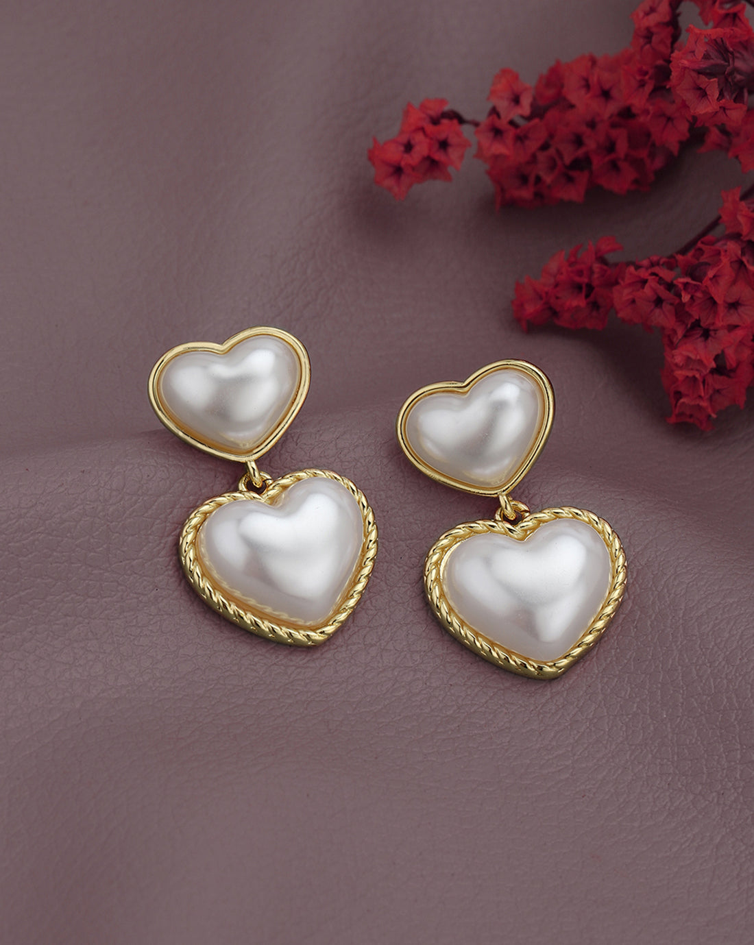 Gold Plated Pearl Heart Drop Earring