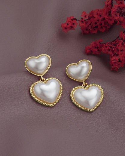 Gold Plated Pearl Heart Drop Earring