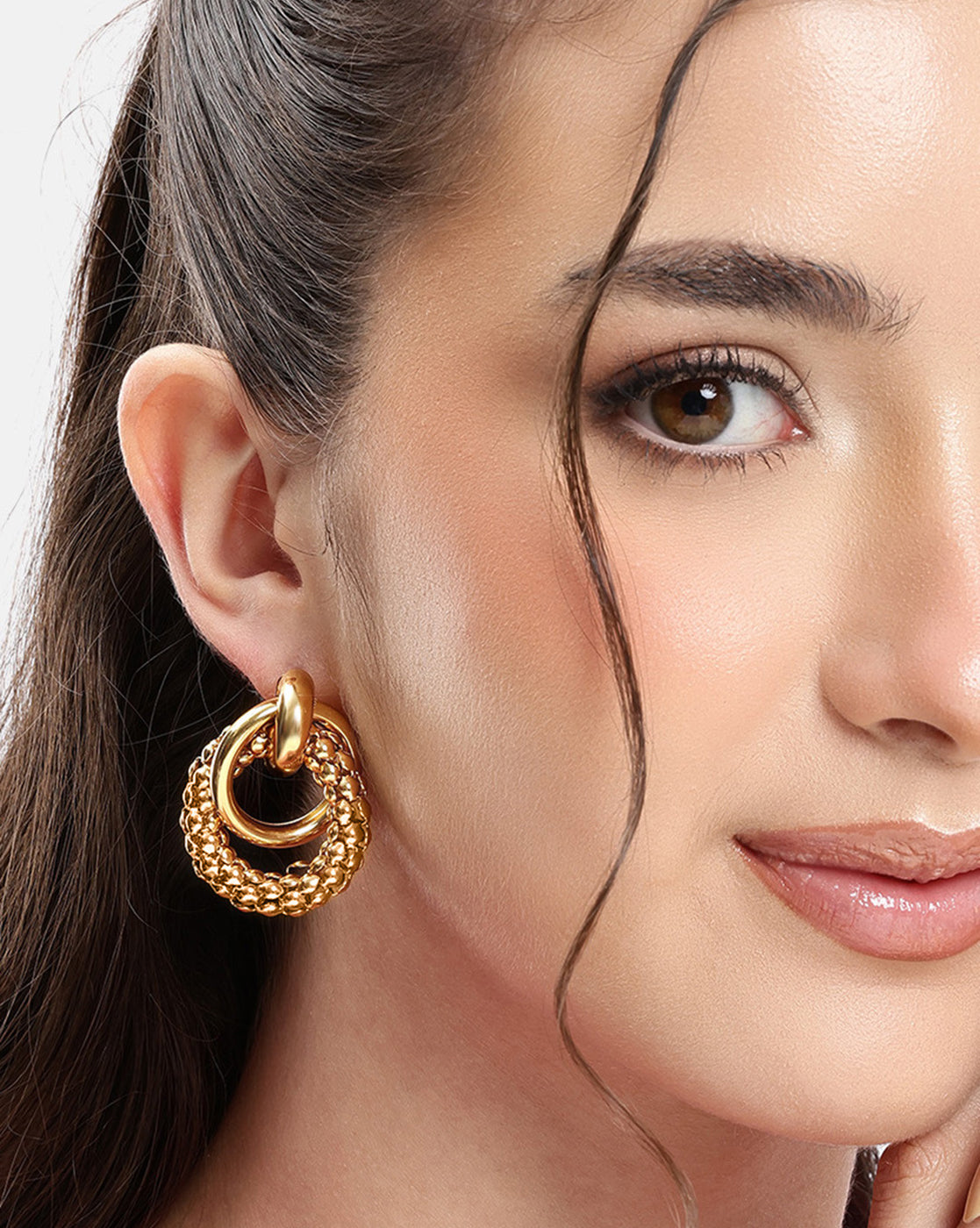 Gold Plated Spiral Contemporary Drop Earring