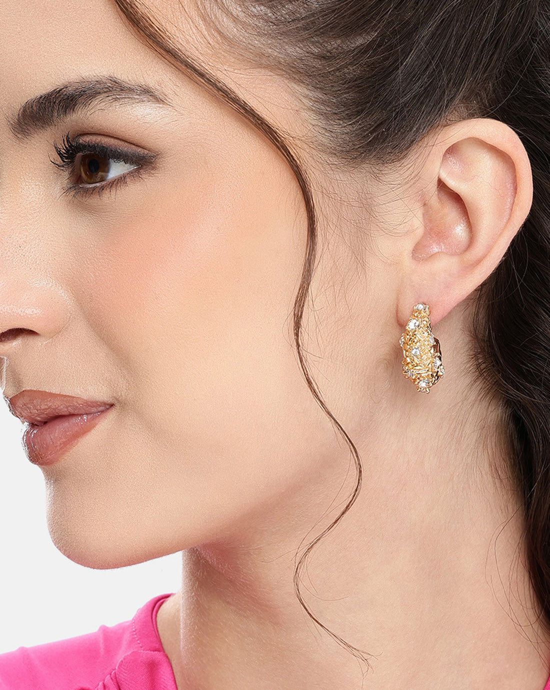 Gold Plated CZ Half Hoop Statement Earring