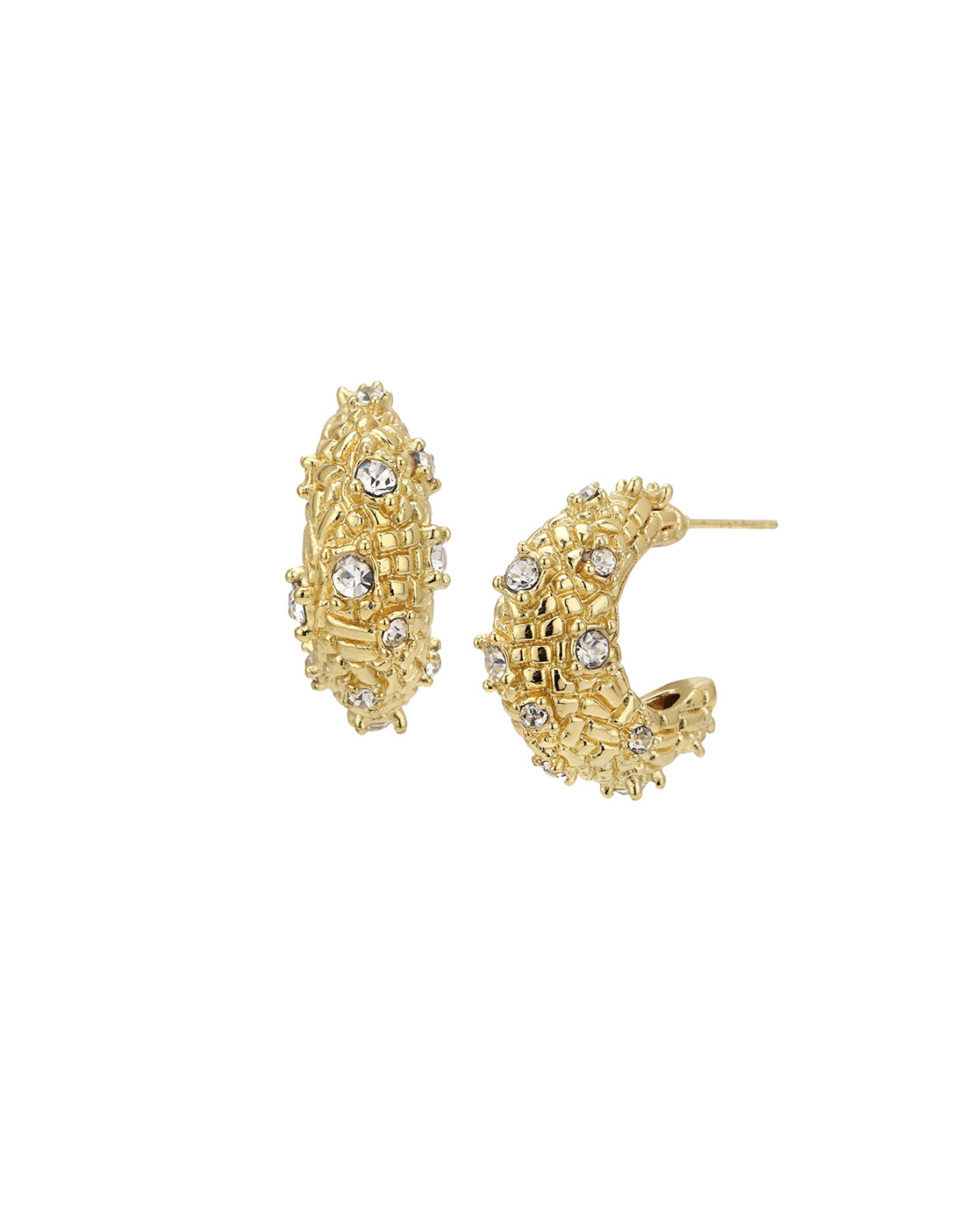 Gold Plated CZ Half Hoop Statement Earring