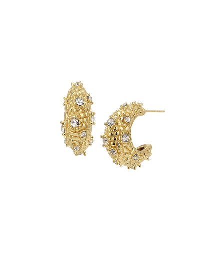 Gold Plated CZ Half Hoop Statement Earring