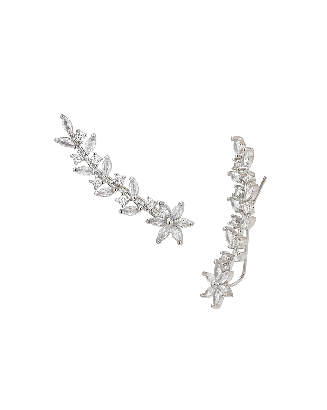 Silver Plated CZ Floral and Leaf Climber Earring