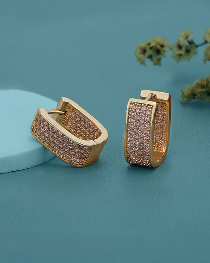 Gold Plated Pink CZ Oval Hoop Earring